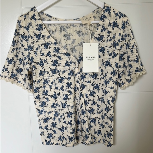 Sezane Tops - Sezane Blue Floral Blouse